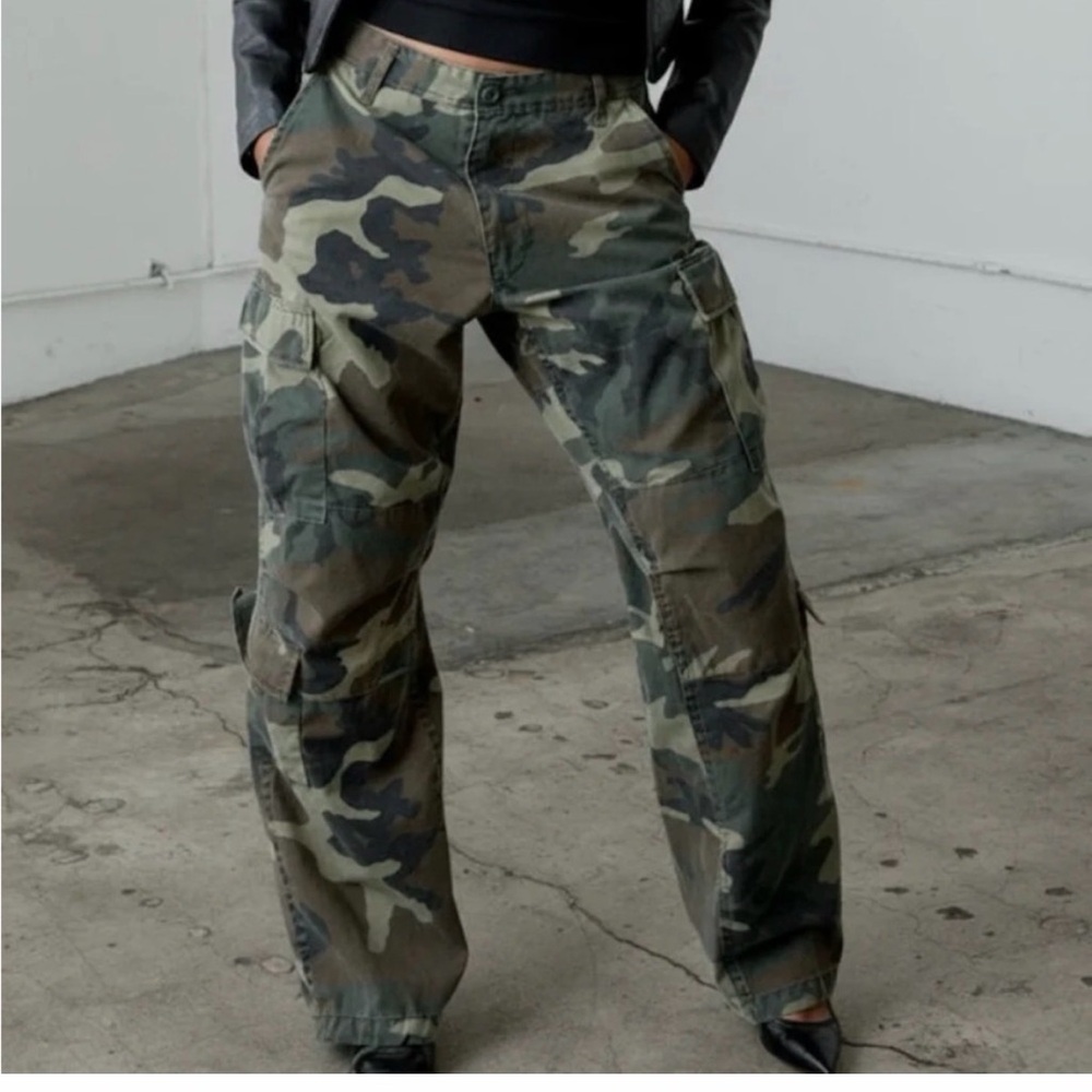 Local European Camo Cargo Track Pants in Green & Brown